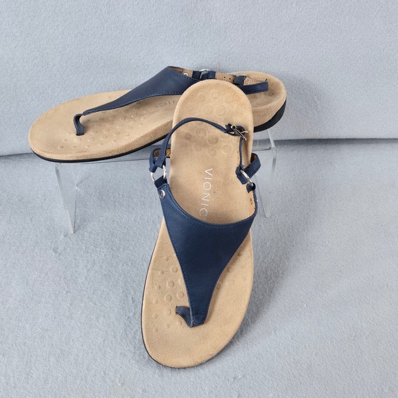 Vionic Shoes - Vionic Sandals Kirra Backstrap Leather Navy Blue Orthopedic Thong Womens 9